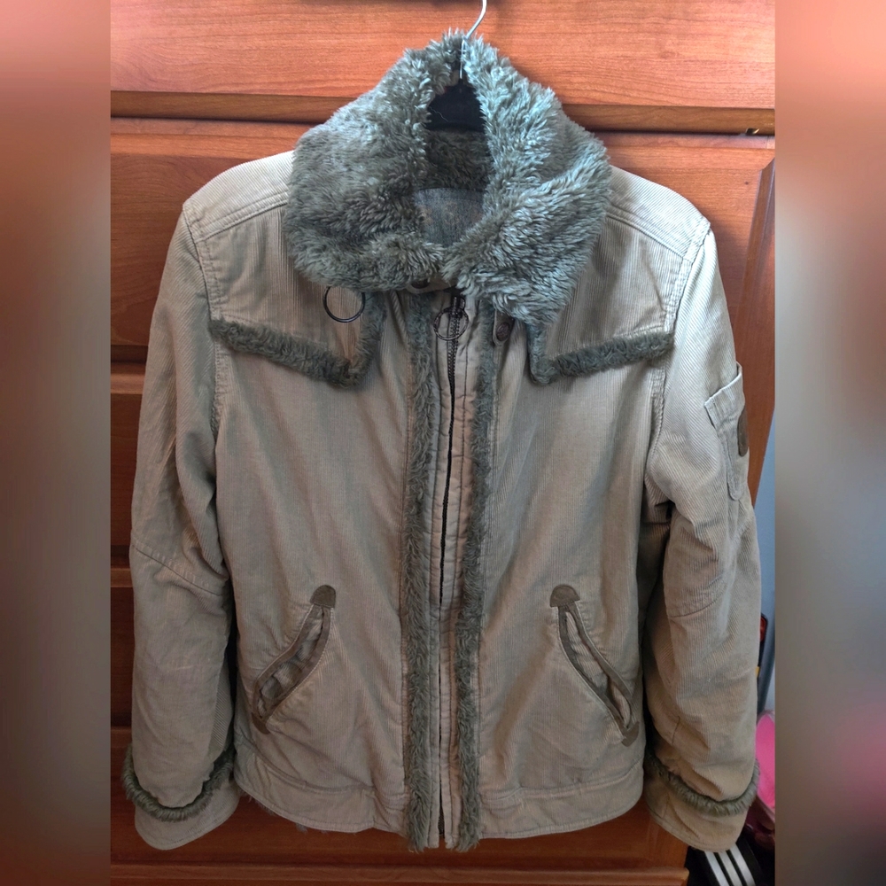 Diesel Olive Green Faux-Shearling Bomber Jacket